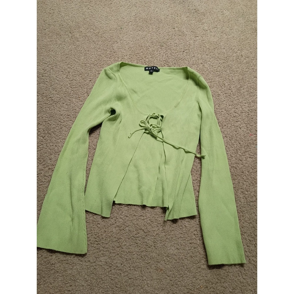Vintage Y2K Motel Tie In Front Top Shirt Women's Medium M Green Viscose